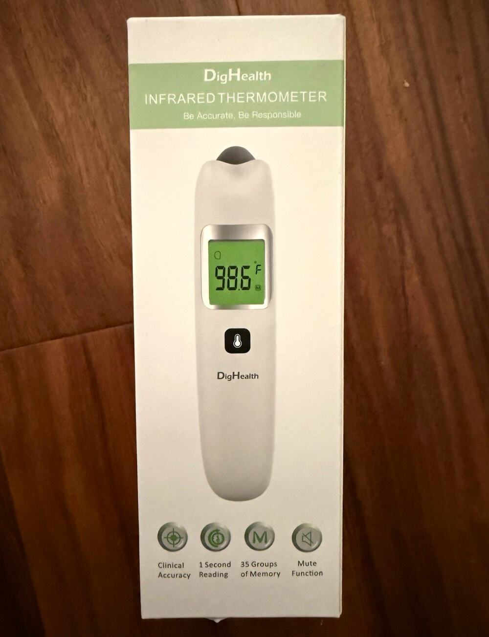 DigHealth Infrared Thermometer Mute LCD Battery Powered LTN334 White/Black
